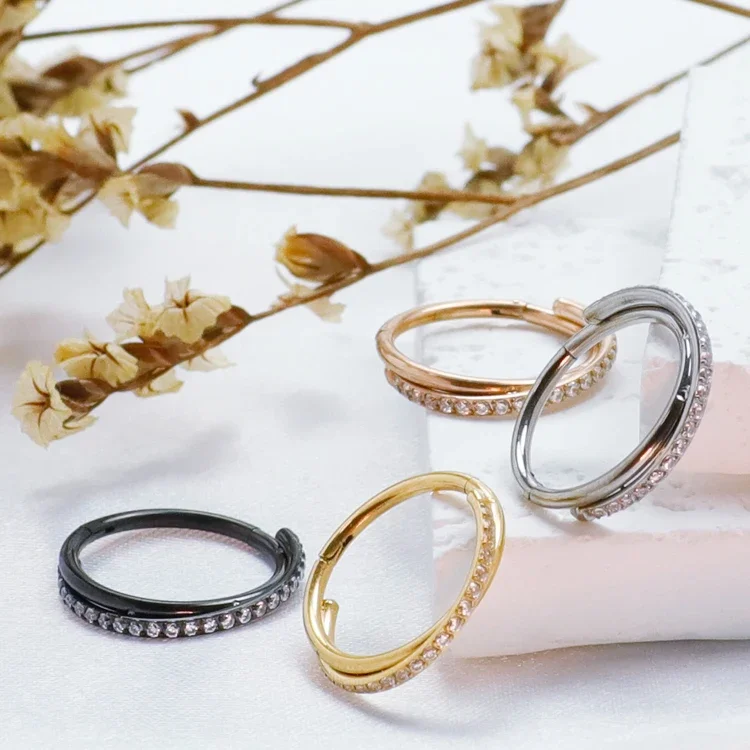 F136 Titanium Septum Zircon Clicker Nose Ring Hoop Earrings Tragus Industrial Piercing Hinged Segment Cartilage Women Jewelry