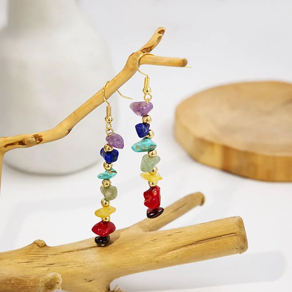 Colorful Bohemia Gravel Tassel Earring Vacation Style Hand-made Seven-color Irregular Dangle Eardrop Delicate Creative