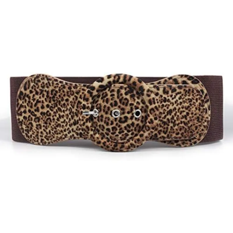 Cintura elastica da donna con leopardo, fascino alla moda, cintura in pelle scamosciata da donna, cintura larga, decorativa per jeans maglione abito