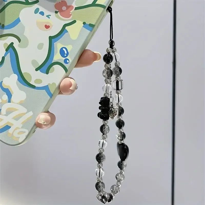 Y2K Black Bear Heart Phone Chain, Trendy Pendant for iPhone, Samsung, Universal Accessories, Cute Hanging Rope for Girl, Korean