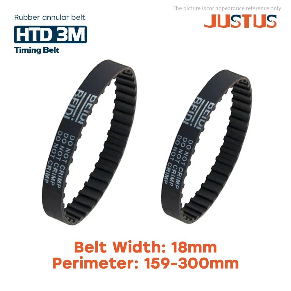 

HTD 3M Synchronous Timing belt length 159/162/165/168/171/174/177/180/183/186/189/192mm-297/300mm for width 18mm Rubber closed