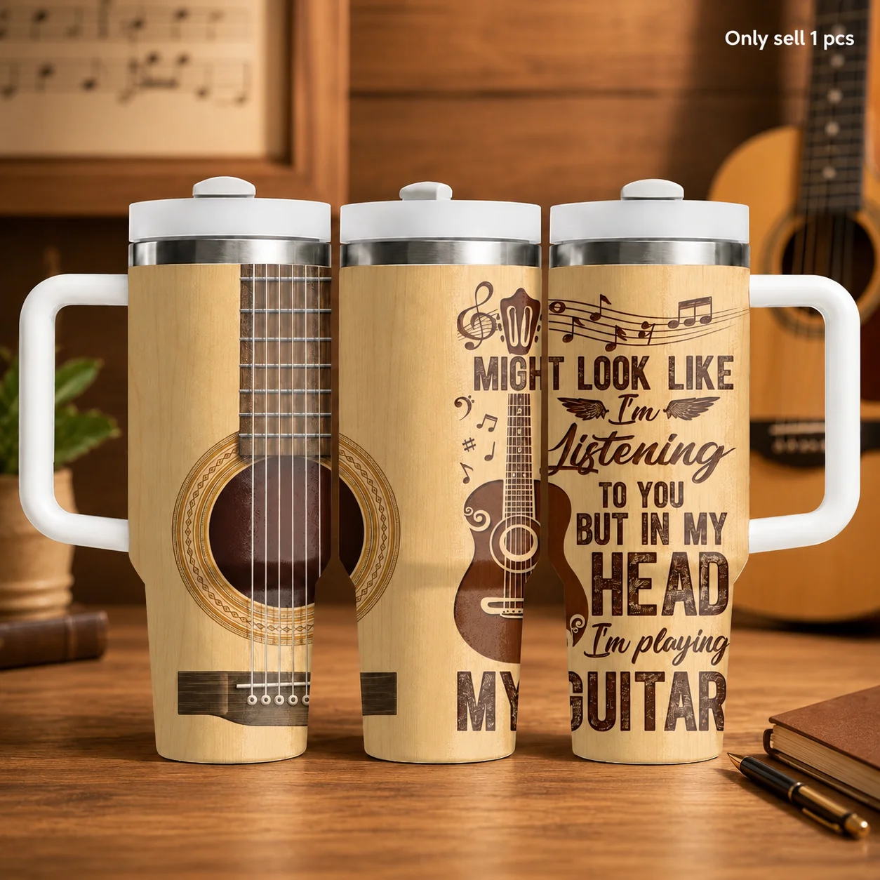 Playing My Guitar Instead Vacuum Flasks 40oz Stainless Steel Insulated Tumbler With Handle & Straw Leakproof Travel Mug