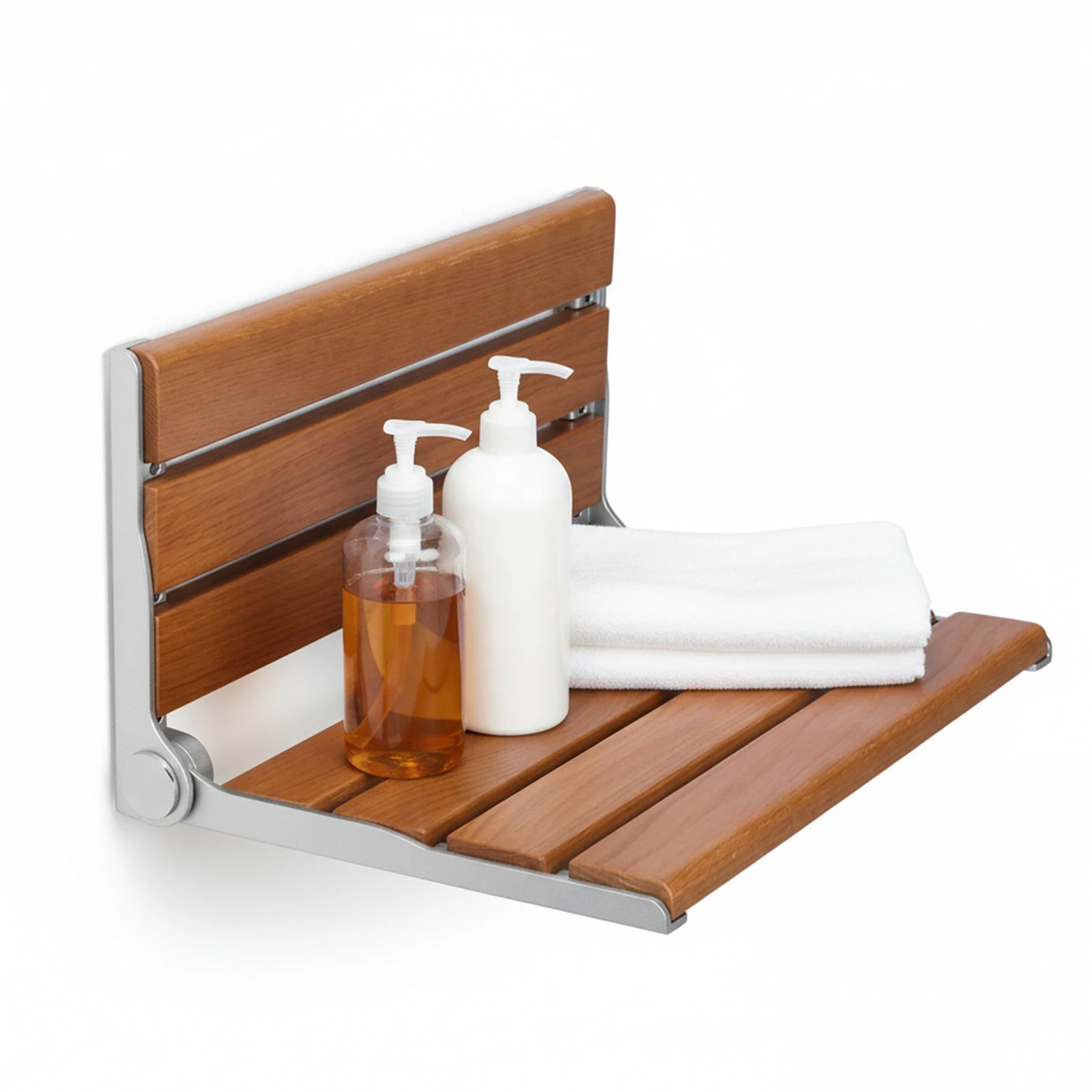 17.7inch Wall-Mounted Folding Shower Seat with Back Wall-Mounted Fold Up Bathroom Stool Anti-Slip for Elderly Disabled Adults