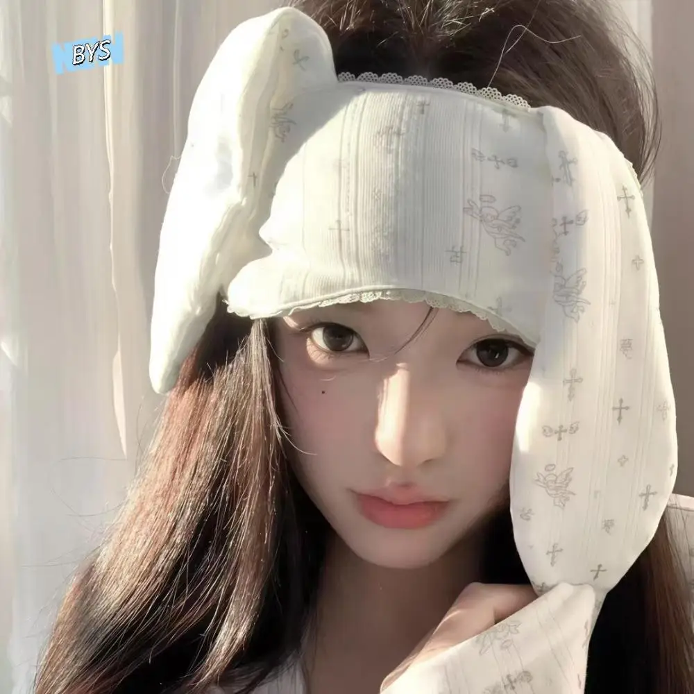 Unique Stretchy Lop Ear Rabbit Headband Soft Cartoon Bunnies Eye Shade Sweet Kawaii Rabbit Blindfold Wash Face