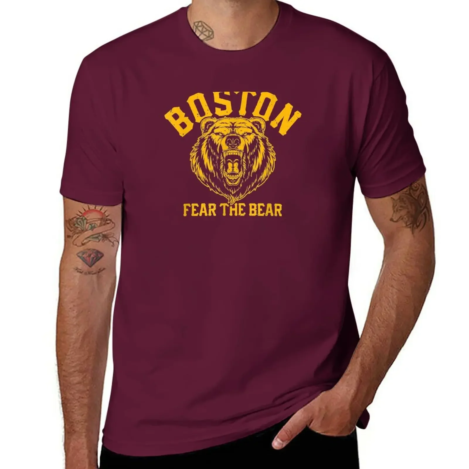 Men's cotton oversized harajuku New Fear The Bear Hockey Beware of  Gameday Bruin Gift T-Shirt sports fan t-shirts tops