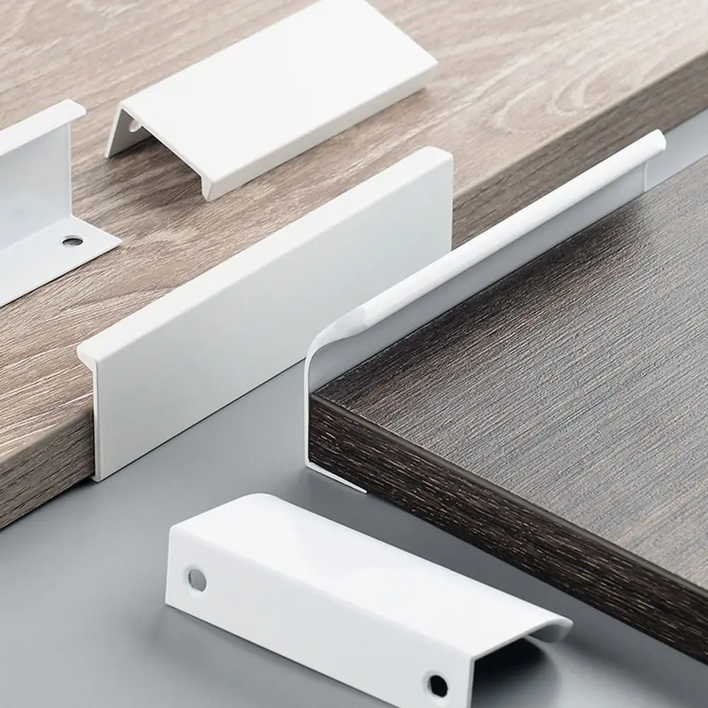 

White Hidden Cabinet Pulls Drawer Knobs Long Pull Hidden Handles Aluminum Alloy Kitchen Cupboard Cabinet Knob with 16mm Screws