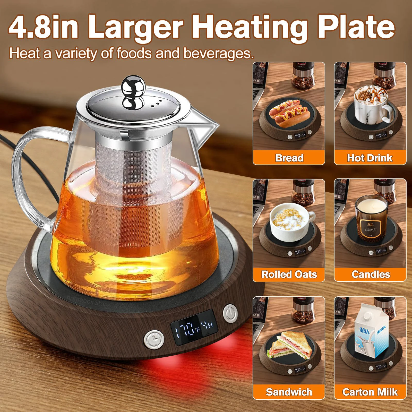 110V/220V Coffee Mug Warmer Timing Cup Heater Hot Tea Maker Heating Pad Warmer Coaster LED Lights Beverage Tea Milk Warmer 50W