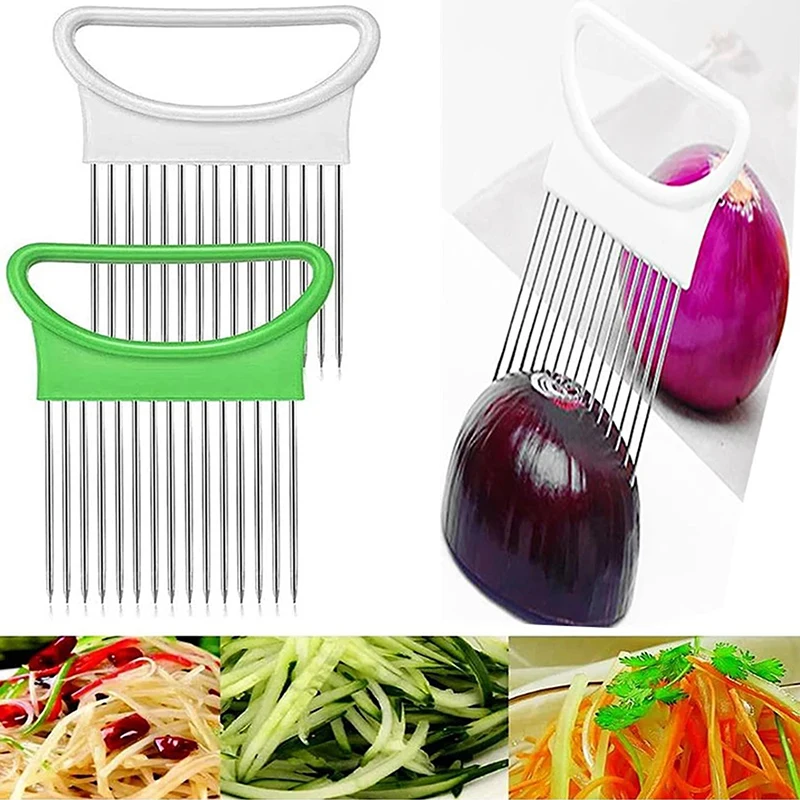 1PC Stainless Steel Onion Holder Slicer Prongs Cutter Chopper Vegetable And Meat Cutter Holder Comb Kitchen Gadget Accessories