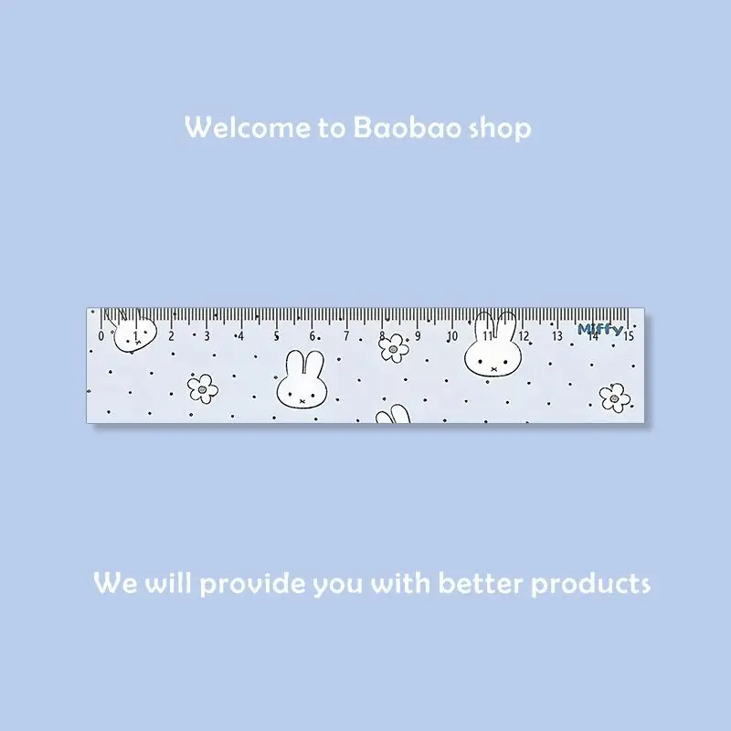 Kawaii Miffy Ruler Cute Cartoon Blue Polka Dot Rabbit Student Stationery Straight Ruler Wave-shaped Notebook Ruler for Drawing