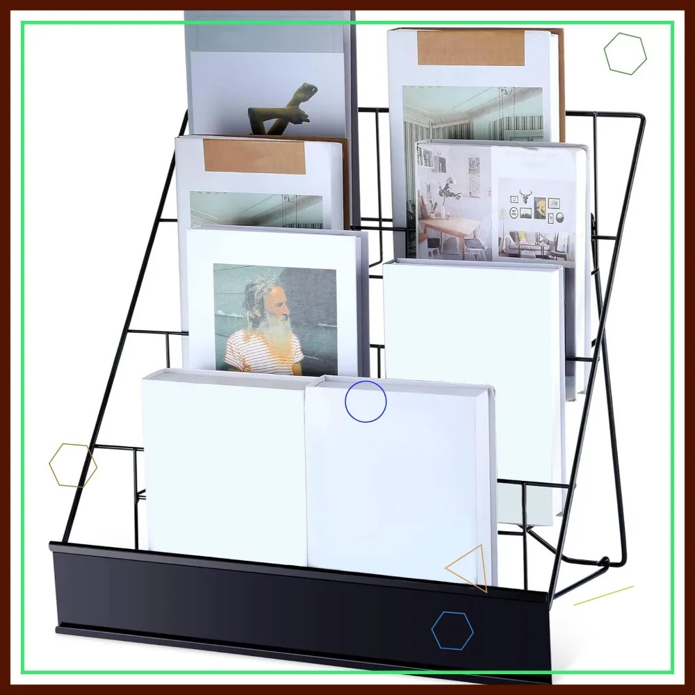 

4-Tier Metal Book Display Stand for Comics, Magazines & CDs - 18" Black Wire Rack