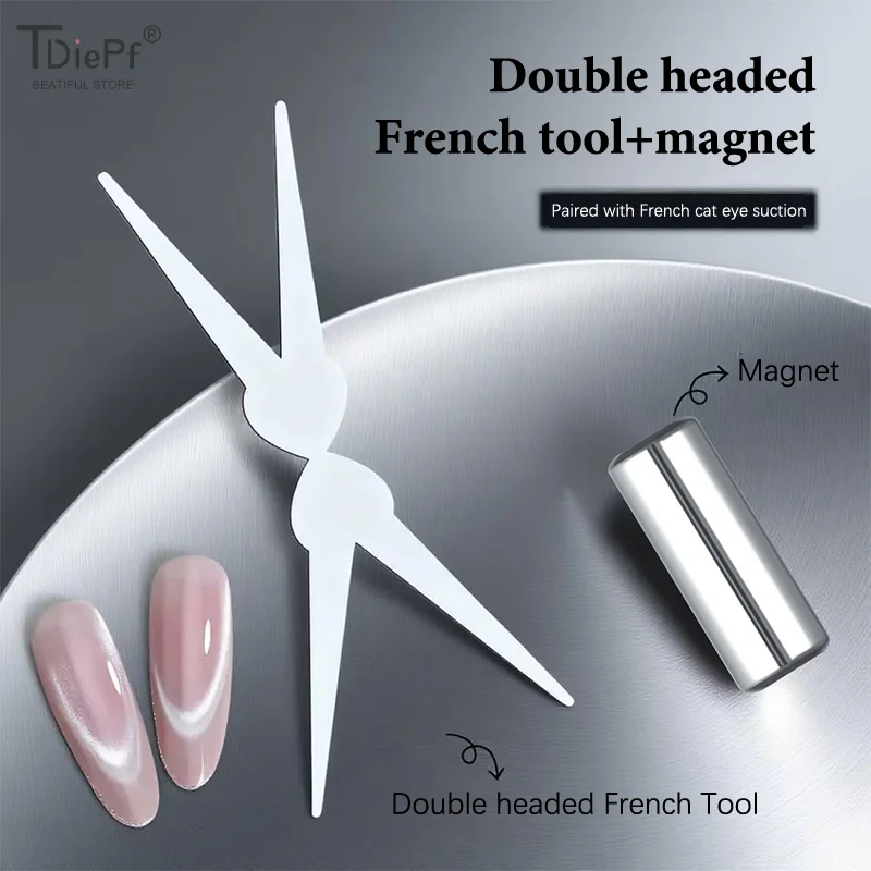Unghie a forma di Y grandi a doppia testa Forma francese Forte magnete per occhi di gatto Foglio di ferro Nail Art Smalto gel Effetto magnetico Manicure