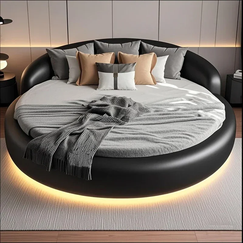 Modern Luxury Leather Large Round Bed 2 People Marriage Beds Double Bed Bases And Frames Full Size Bed Frame 200cm 220cm