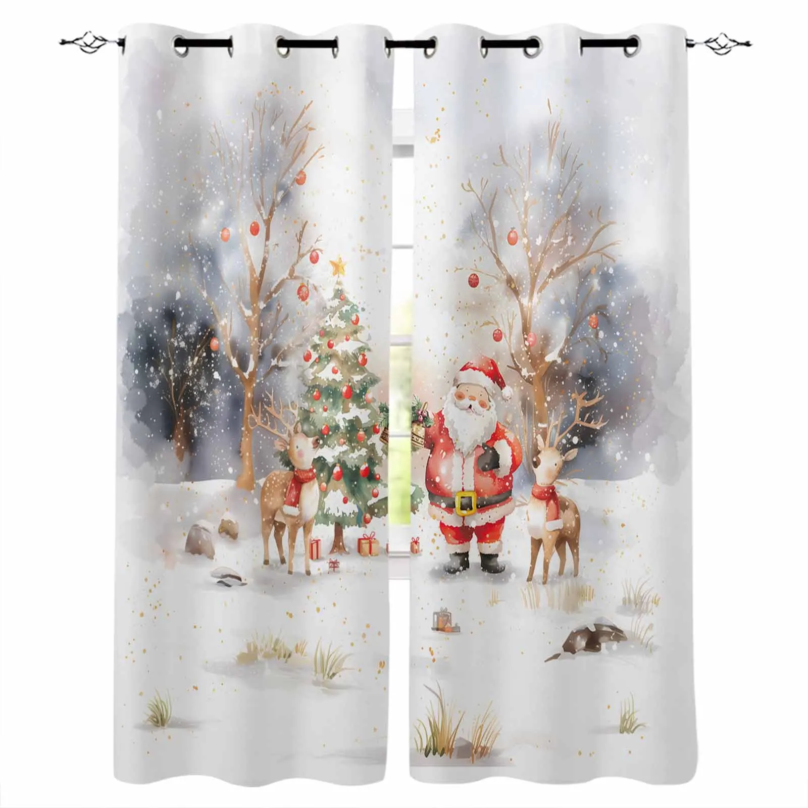 Christmas Tree Santa Claus Reindeer Grove Blackout Curtains For Living Room Bedroom Window Treatment Blinds Kitchen Drapes