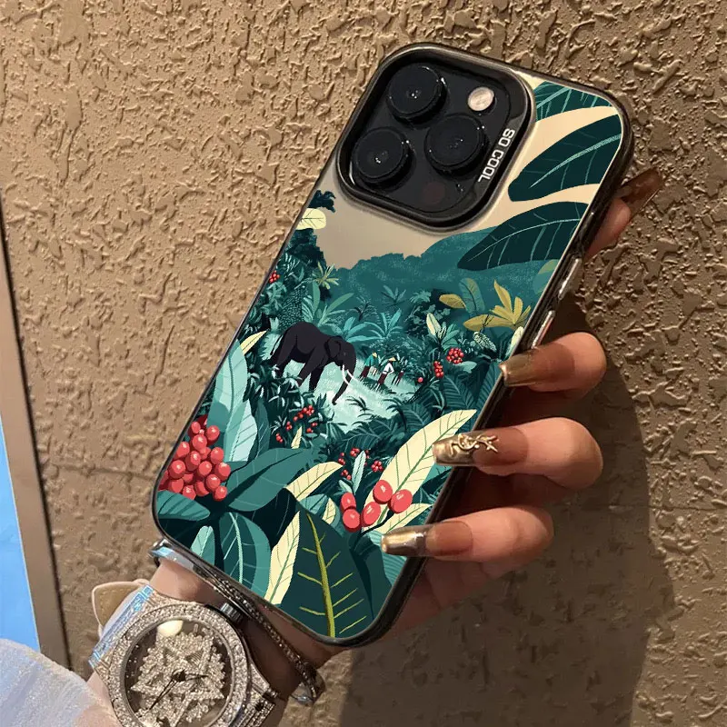 

Tropical Green Plant Leaf Tree Jungle Laser Phone Case For iPhone 16 12 Pro Max 13 Mini 11 15 13 14 Pro Max Plus Shockproof Case