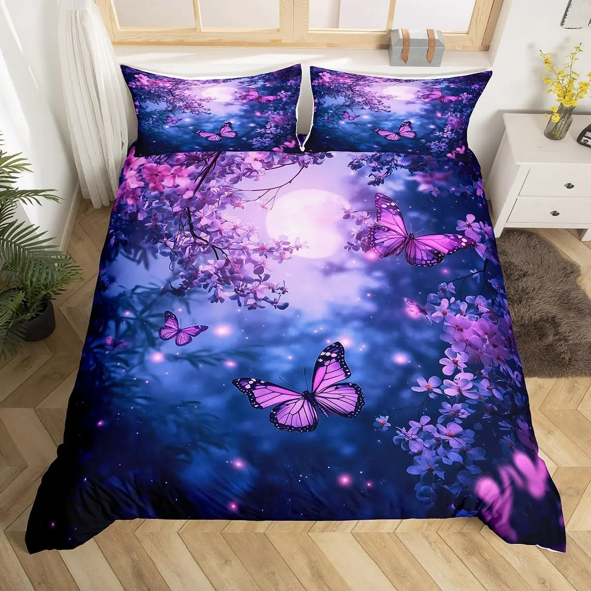 Butterfly Duvet Cover Set Twin Queen Size Bedding Set Wild Animal Rustic Farmhouse Comforter Cover Natural Style Quilt Cover