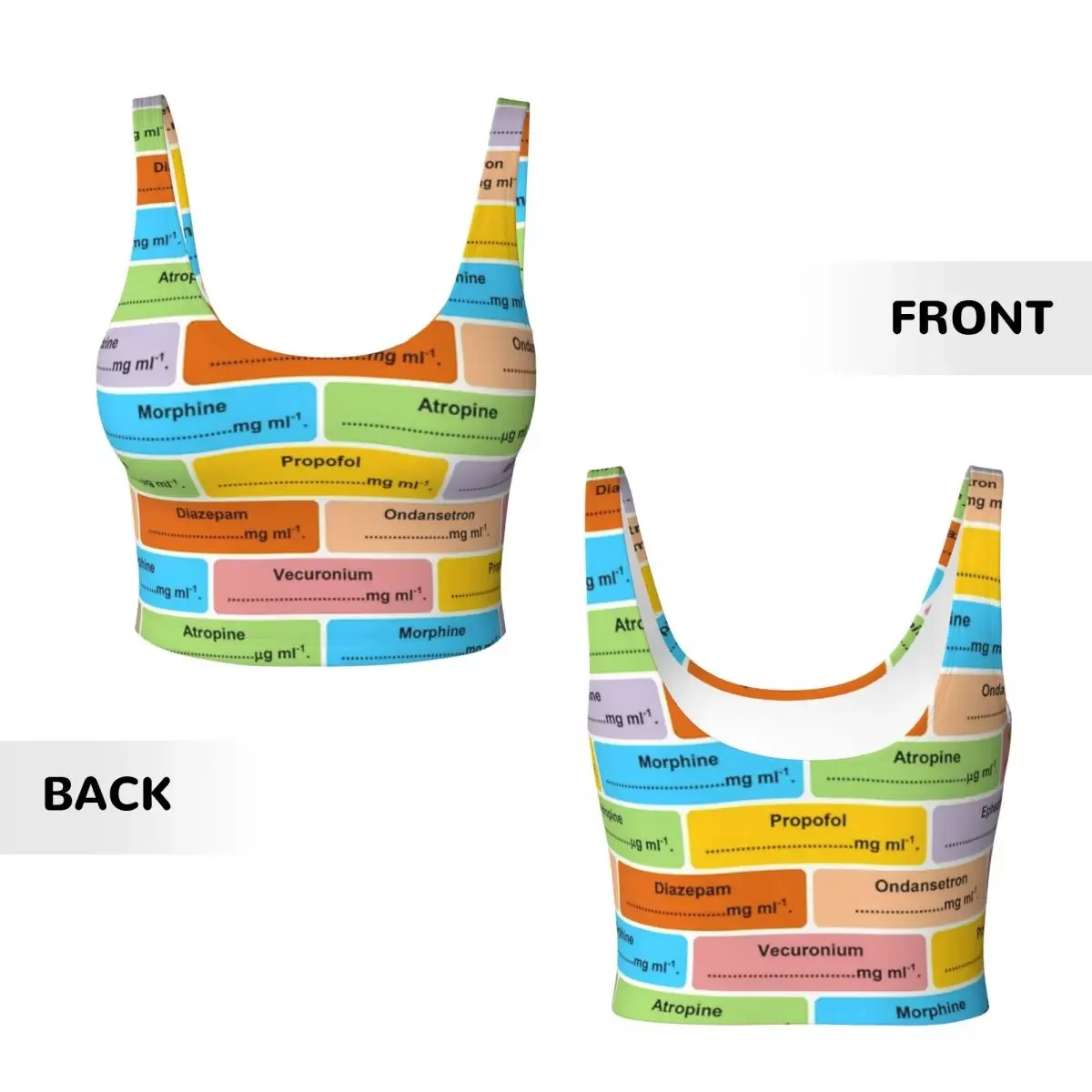 Custom Gift For Anaesthetist Anesthetist Anesthesiologist Drug Label Pattern Women Sports Vest Bras Gym Yoga Crop Tank Tops