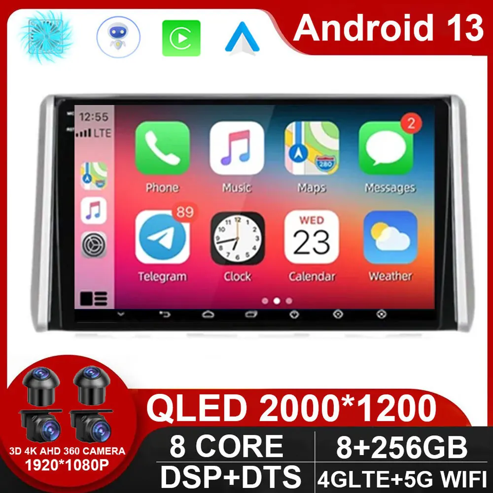 

QLED Android 13 Car Radio Multimedia GPS Navigation Player For Toyota RAV4 XA50 2018 2019 2020 Auto Stereo 4GLTE NO DVD 2 DIN