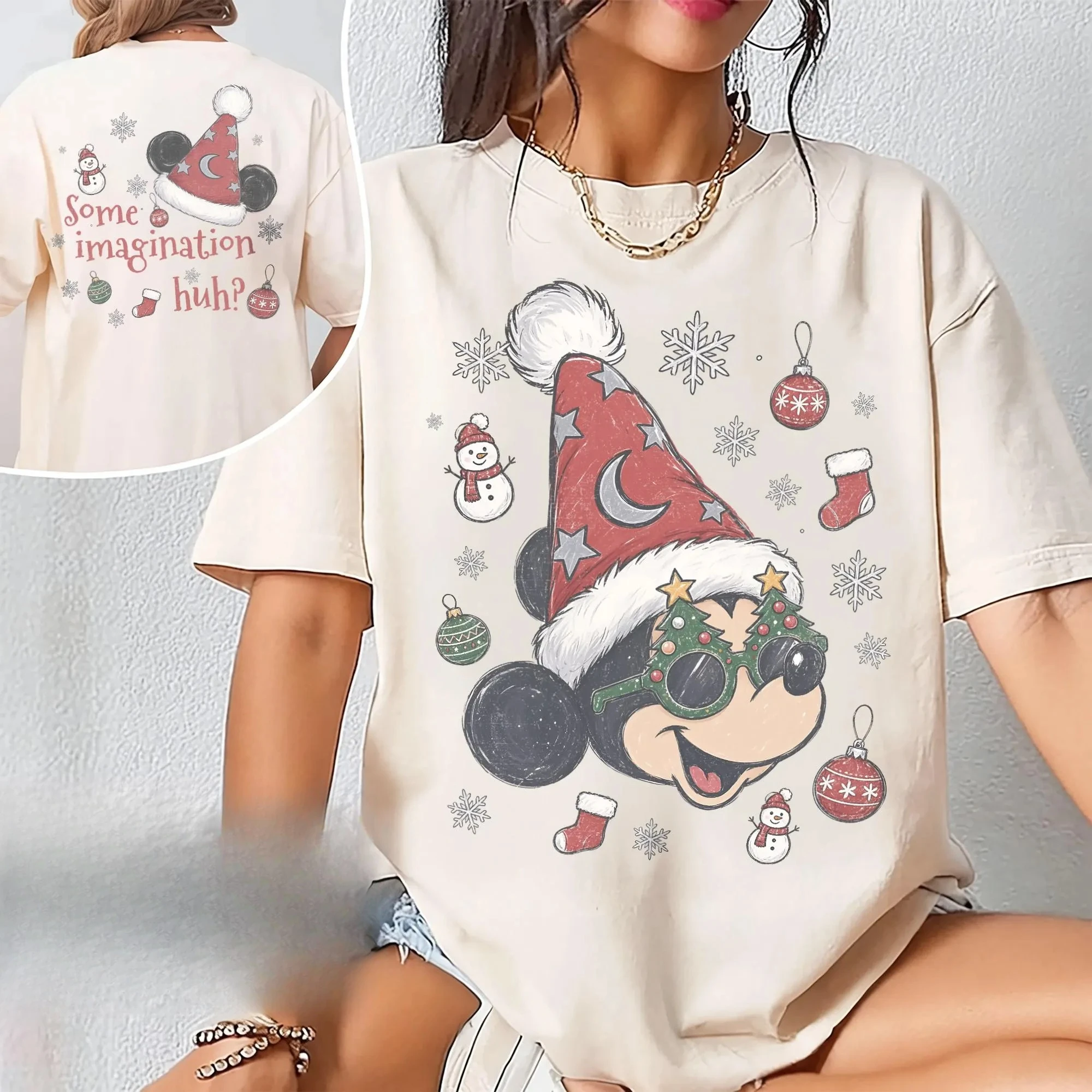 2026 new Round-neck short-sleeved Christmas cartoon character pattern printed men's and women's universal holiday T-shirt