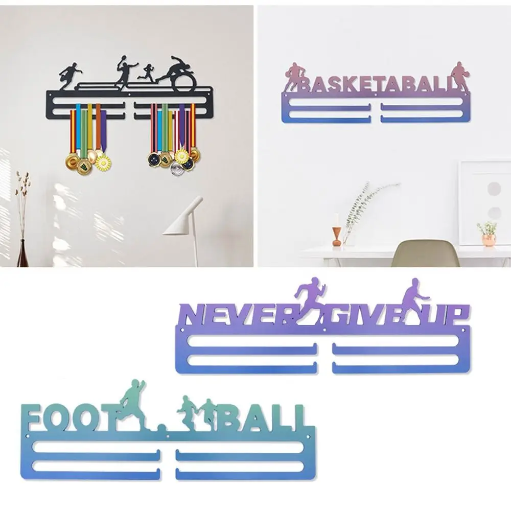 

Wall Mounted Medal Display Hanger Sports Themed Ironwork Wall Rack Frame Personalized Easy To Use Metal Hooks Rack Football