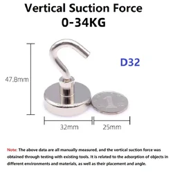 32mm Magnetic Hooks 75lbs Super Strong Magnet Hook for Cruise Cabin Refrigerator Classroom Magnetic Metal Hooks for Grill 1pcs