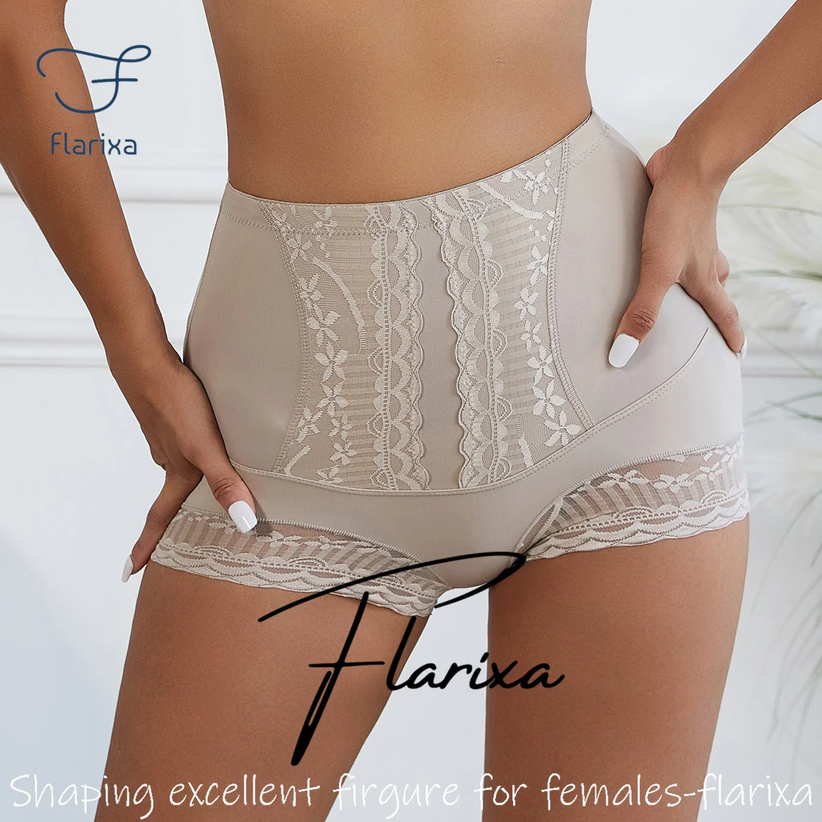 Flarixa Seamless High Waist Panties For Women Lace Shaping Underwear Tummy Control Slimming Briefs Hips Liftting Body Shaper