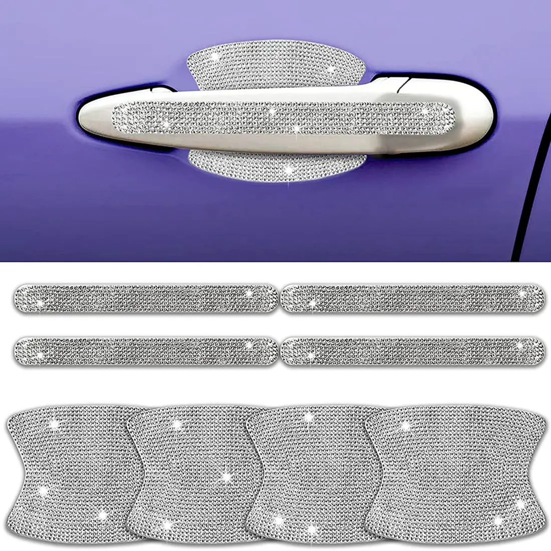 Rhinestone Car Door Handle Stickers - 8PCS Bling Car Accessories Crystal Glitter Door Handle Protector Stickers Decals