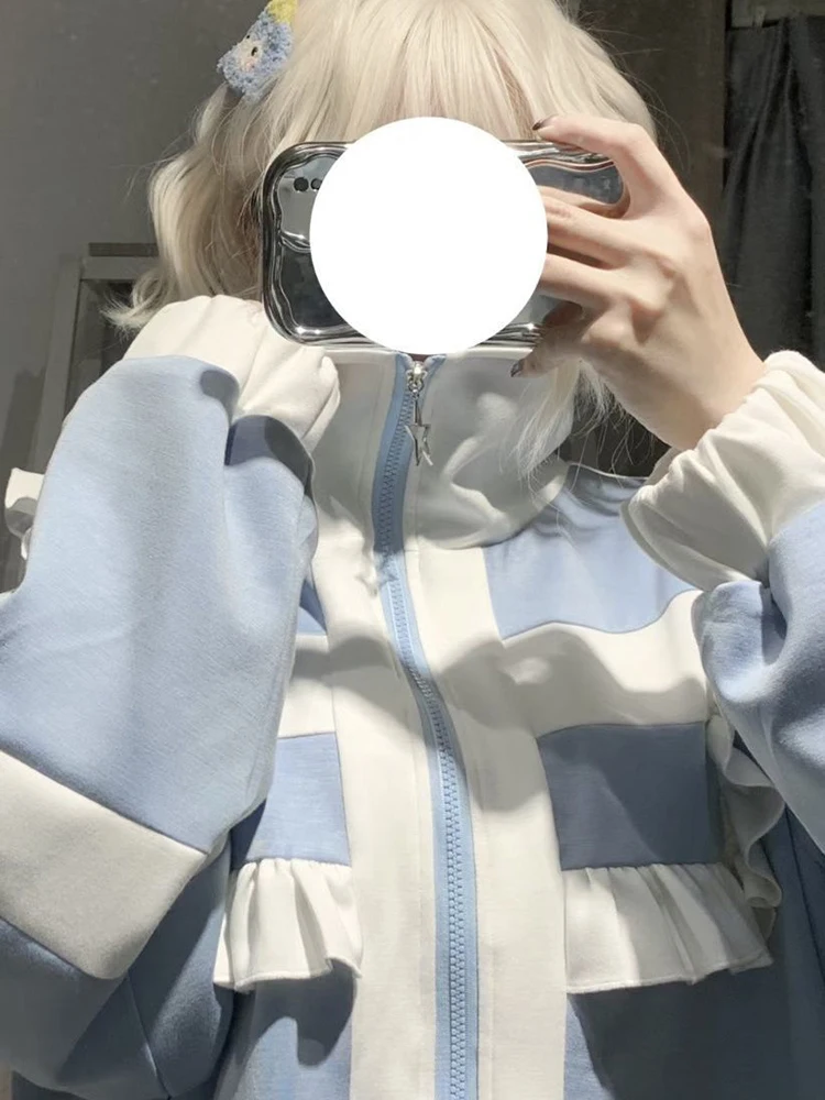 اليابانية كشكش البريدي بلوزات المرأة الحلو Preppy فضفاض المرقعة لوليتا معاطف ربيع الخريف لطيف كم طويل Harajuku شيك القمم #5