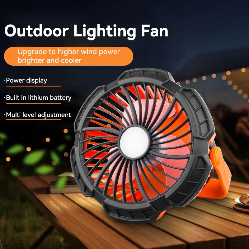 

Multifunctional Camping Fans With Light Type-C Fast Charging Camping Light With Remote 3 Modes Strong Wind Outdoor Fan With Hook