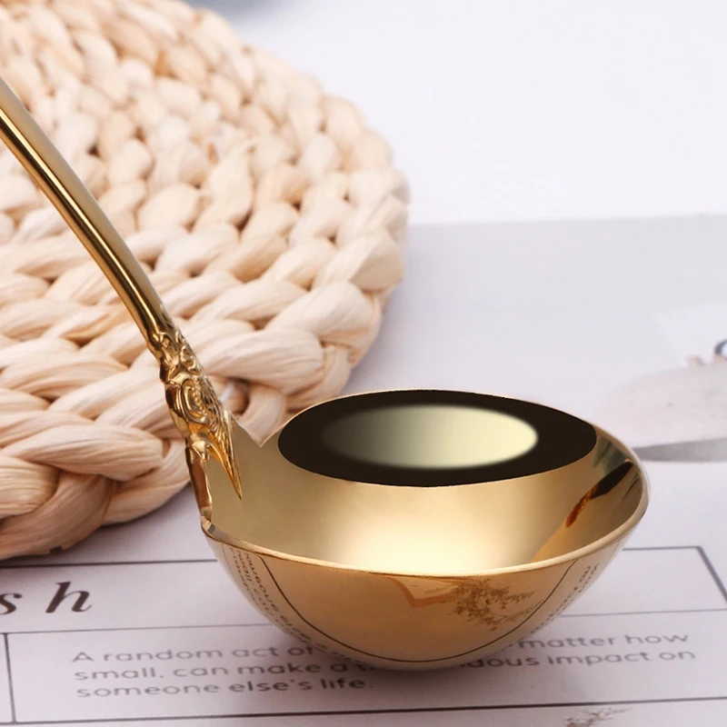 Cucharón de sopa de acero inoxidable 304, herramienta de cocina, accesorios de cocina, cucharón dorado, cuchara para servir sopa chapada en oro