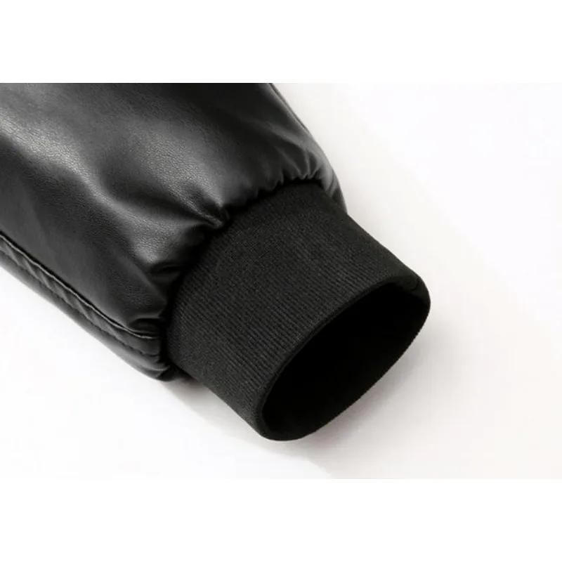 KIDWHXR Men Leather Jacket Thicken Fleece Windproof Waterproof Man Outerwear Punk Stand Collar Long Sleeve Zipper Male Coat
