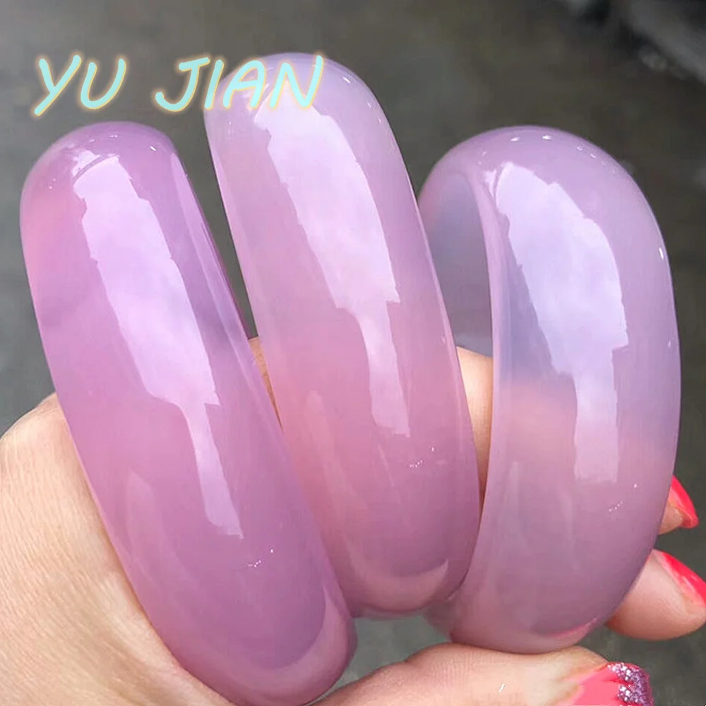 

Natural Ice Jadeite Widened Hibiscus Powder Agate Chalcedony Bracelet Beauty Tire Version Jade Bangle Handring Fine Jewelry