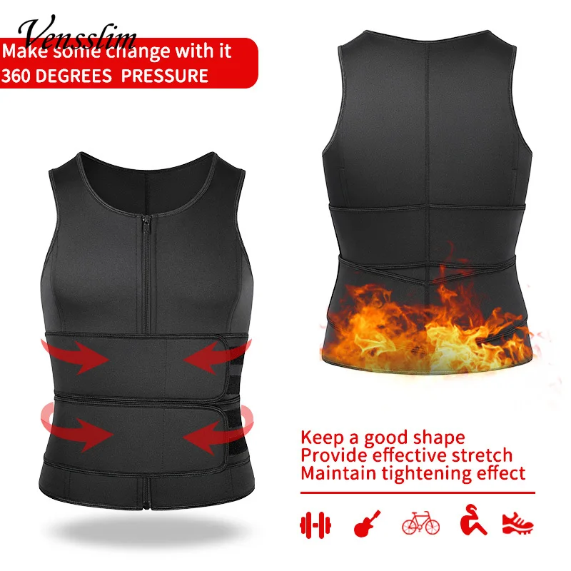 Vensslim Men Waist Trainer Sauna Vest Fitness Corset Abdomen Slimming Body Shaper Belly Reducing Shapewear Burn Fat Trimmer Belt