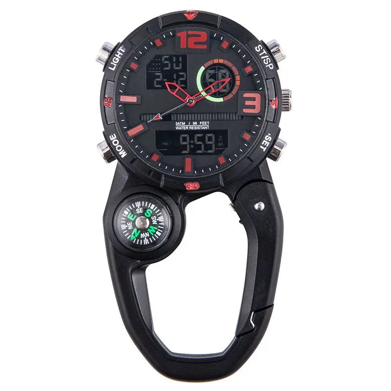 Multi Functional Portable Watch Compass, Precise Outdoor Climbing Buckle Watch, Dual Movement Sports Waterproof Hanging Watch