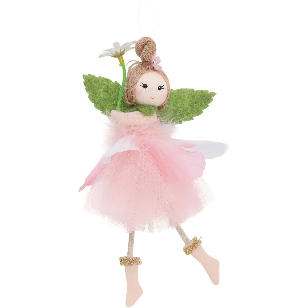 Polyester Angel Girl Ornament with Ruffled Tulle Skirt for Easter Tree Wall Party Spring Festival Hanging Decor