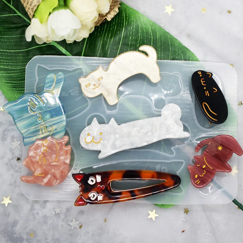Silikonowa forma do spinki do włosów Cute Cat DIY Spersonalizowana spinka do włosów Prezent noworoczny Forma z żywicy epoksydowej, zestaw żywicy epoksydowej Completo Hobby Supply — zdjęcie 4