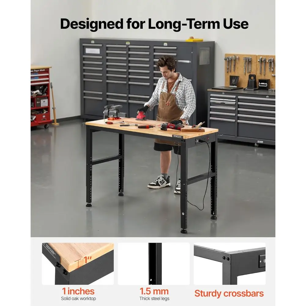 Bancada de trabalho ajustável, banco de trabalho resistente de 48 x 20 polegadas com ajuste de altura de 28,5-38,3 polegadas, bancada de garagem com acidade de 2.000 libras