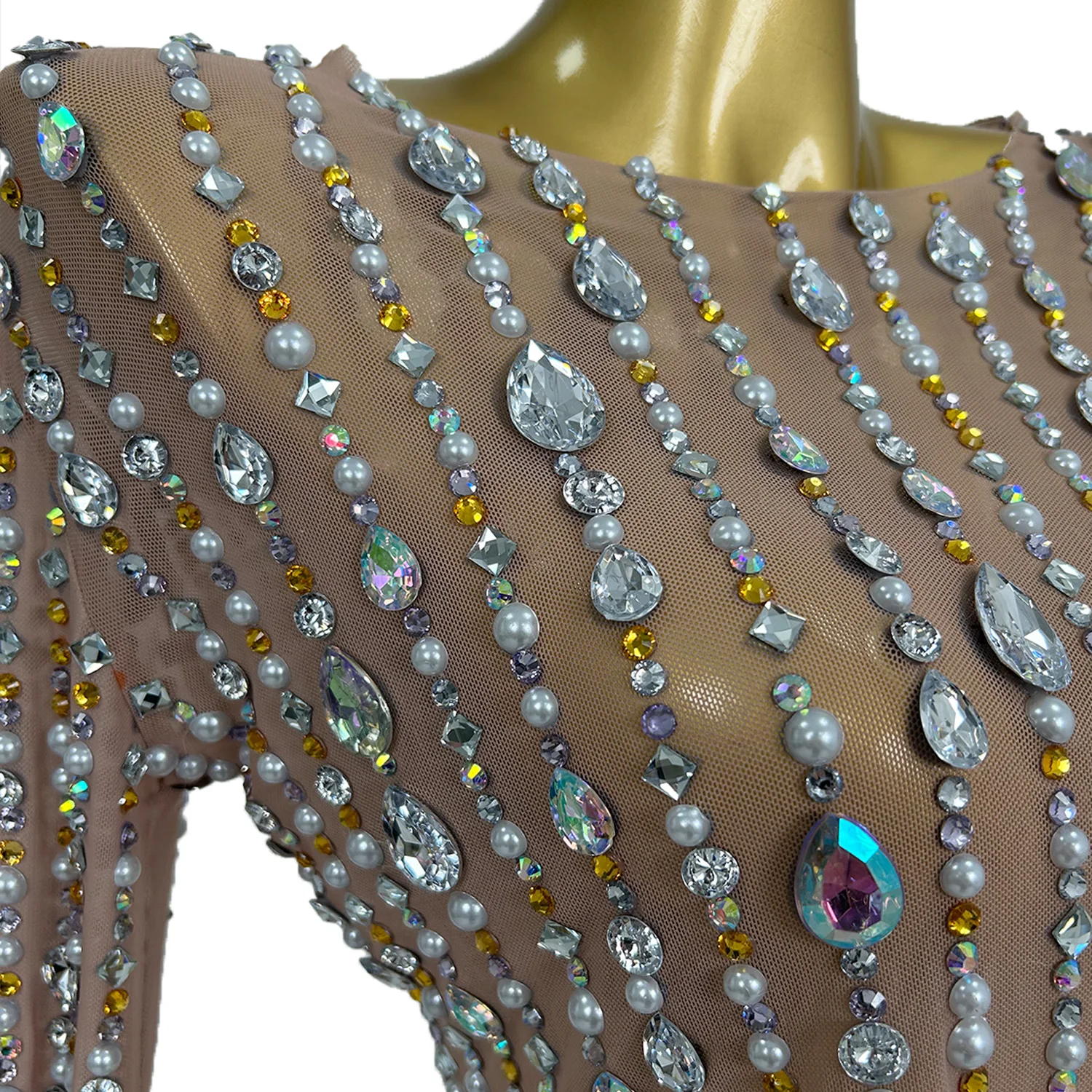 

Luxury Dinners Elegant Women's Sparkly Rhinestone Dress Long Skirt Crop Tops 22Pieces Set High-end Crystals Club Clothing Dress