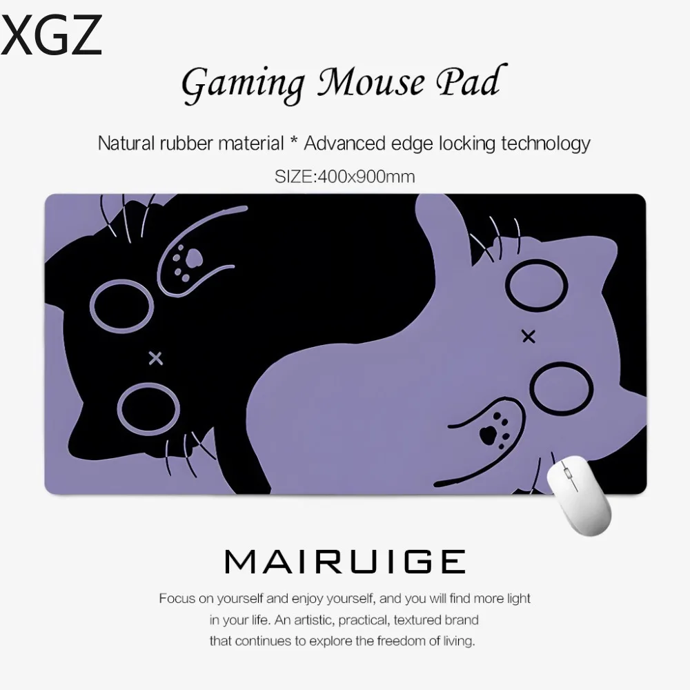 Criativo preto e roxo gato mouse pad bonito linha arte bonito animal de estimação desktop tapete antiderrapante básico escritório em casa e-sports tapete durável xl