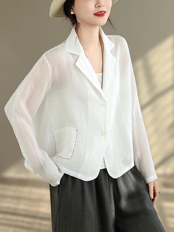 

Элитная женская летняя повседневная свободная рубашка с длинным рукавом из хлопка и льна с вышивкой, защита от солнца, модная, универсальная