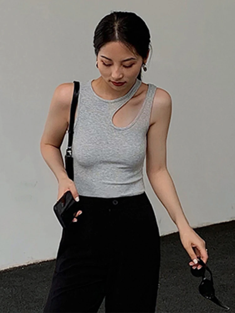 Casual y2k White Cut Out Women\'s T Shirt Sleeveless Slim T Shirts Female Clothing 2024 Summer Fashion crop top women camisetas