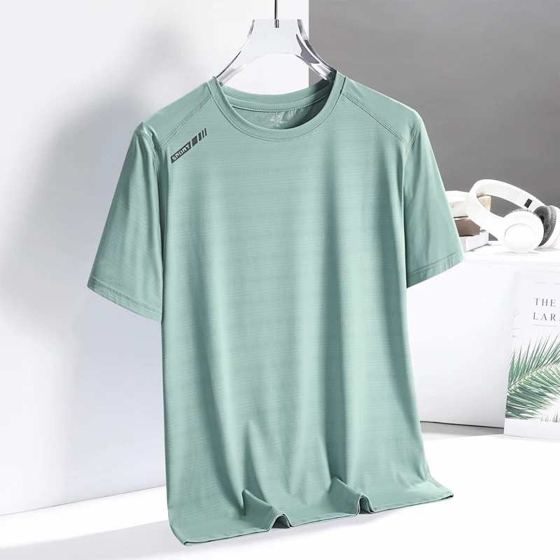 New Ultra-thin High-quality Ice Silk Casual Short Sleeved T-shirt For Summer Comfort Cool Breathable Outdoor Quick Drying Top