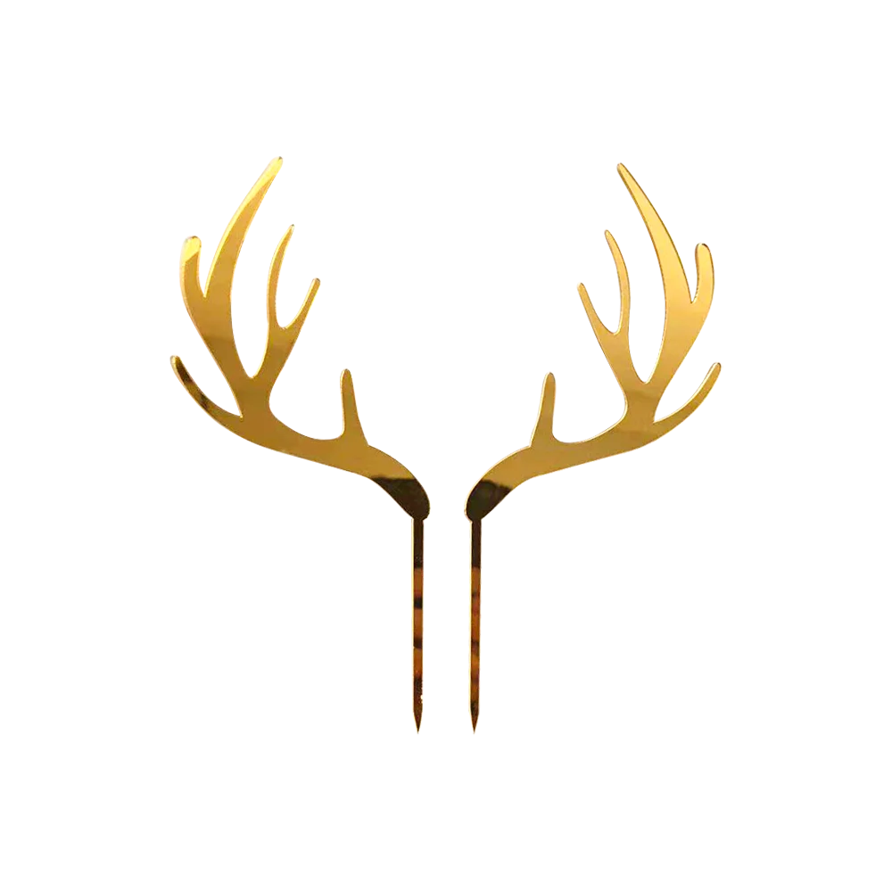 2pcs/set Gold Acrylic Deer Antler Cake Decoration for Christmas Theme Party Cake Topper Decoration Supplies