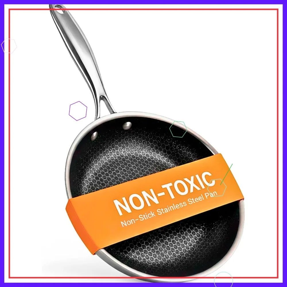 

Non-Toxic Non-Stick Frying Pan, 9.5" Fully Clad for Even Heat, PFOA-Free, Stainless Steel Handle, Induction & Oven Safe to 500°F
