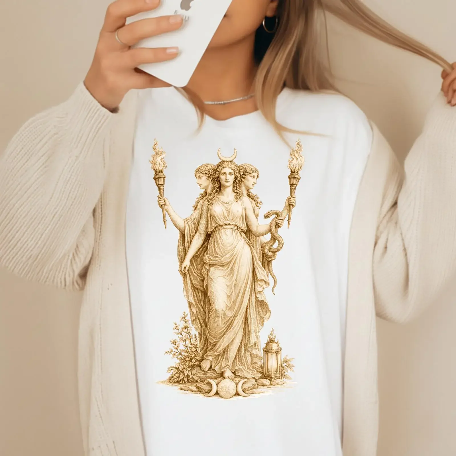 Hecate Goddess T Shirt Renaissance Mythology Art Classical Engraving  vintage Washed Unisex Breathable graphic Stretched