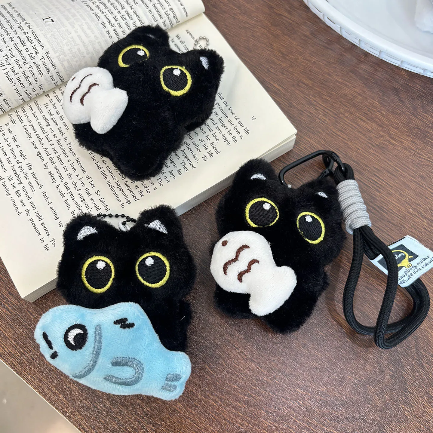 Cute Plush Big Eyed Black Cat Doll Pendant Girl Backpack Doll Pendants Couple Bag Keychain Phone Charms Bag Pendant Accessories - view 3