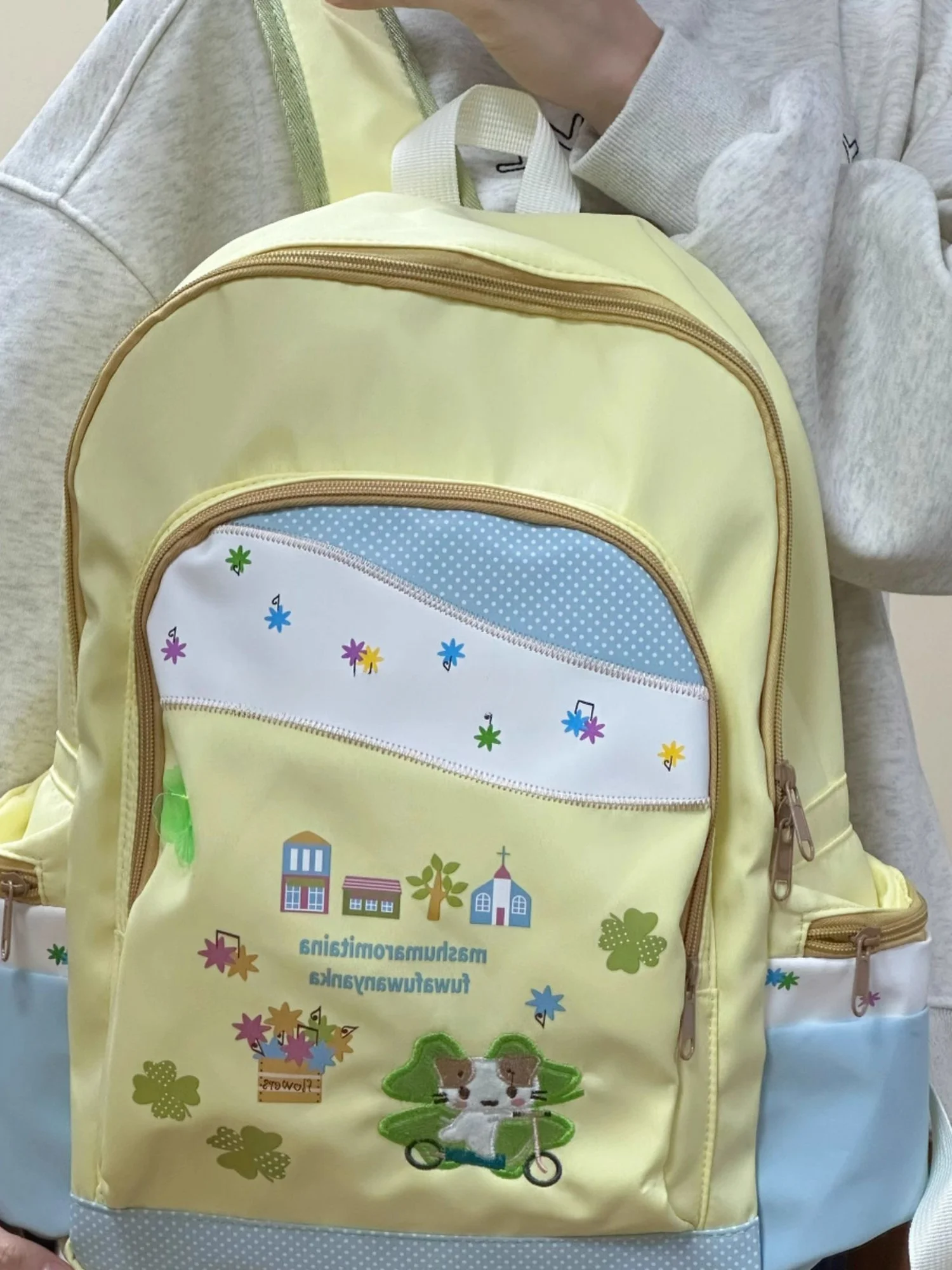 Simpatico cotone color caramello Blo grande capacità Bapa per studenti delle scuole superiori e Universi Borsa da scuola Cartoon Sle