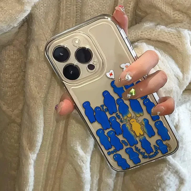 ins sense of niche art Little Blue Man Case For iFhone 16 PRO 15 14 13 12 11 Pro Max XR XS Max 7 8 PlusY2K  Anti Fall Phone Case