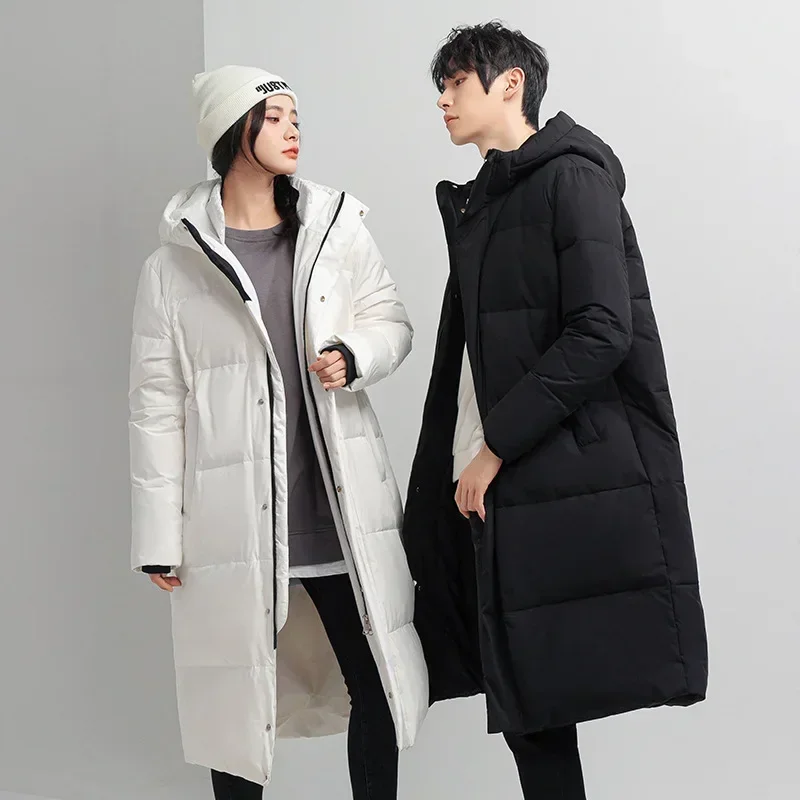 

Mid Length Down Jacket Coat for Men's Winter Fashion Label Fashion Jacket for Men's Knee Length White Duck Down Jacket Couples