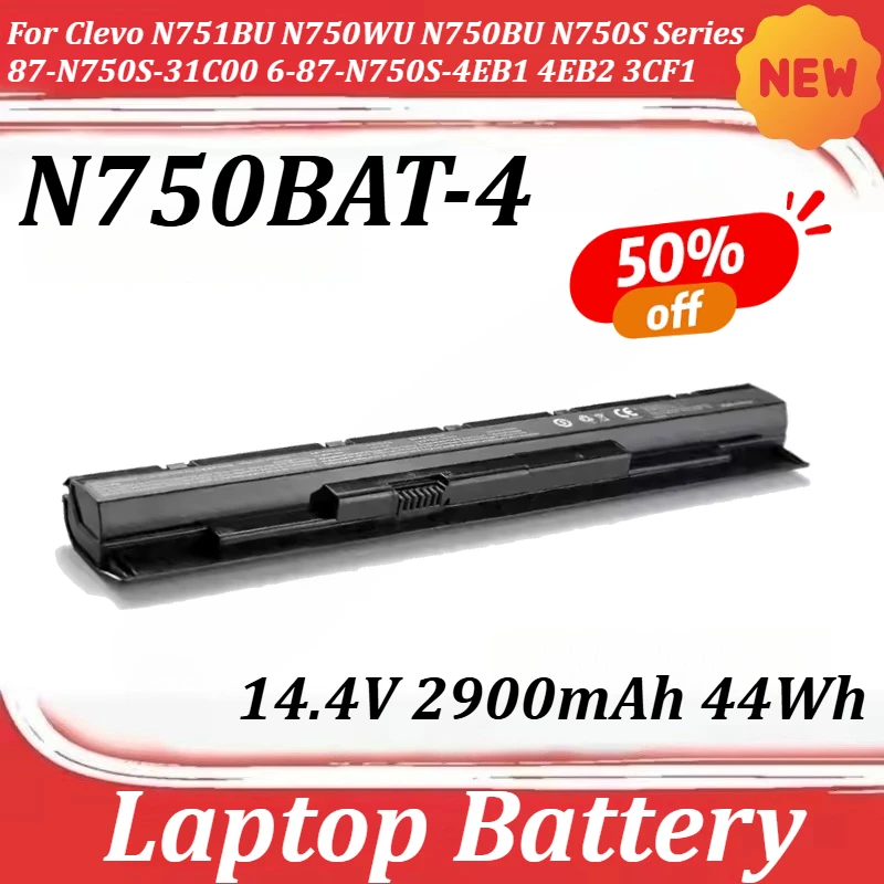 

N750BAT-4 14.4V 2900mAh 44Wh Battery For Clevo N751BU N750WU N750BU N750S Series 87-N750S-31C00 6-87-N750S-4EB1 4EB2 3CF1
