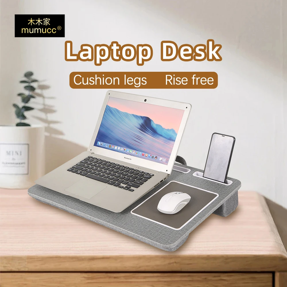 MUMUCC Laptop Table Bed Desk W/ Tablet Stand, Phone Slot, Built-in Mouse Pad, Soft Cushion Base, Portable Notebook Tray Holder
